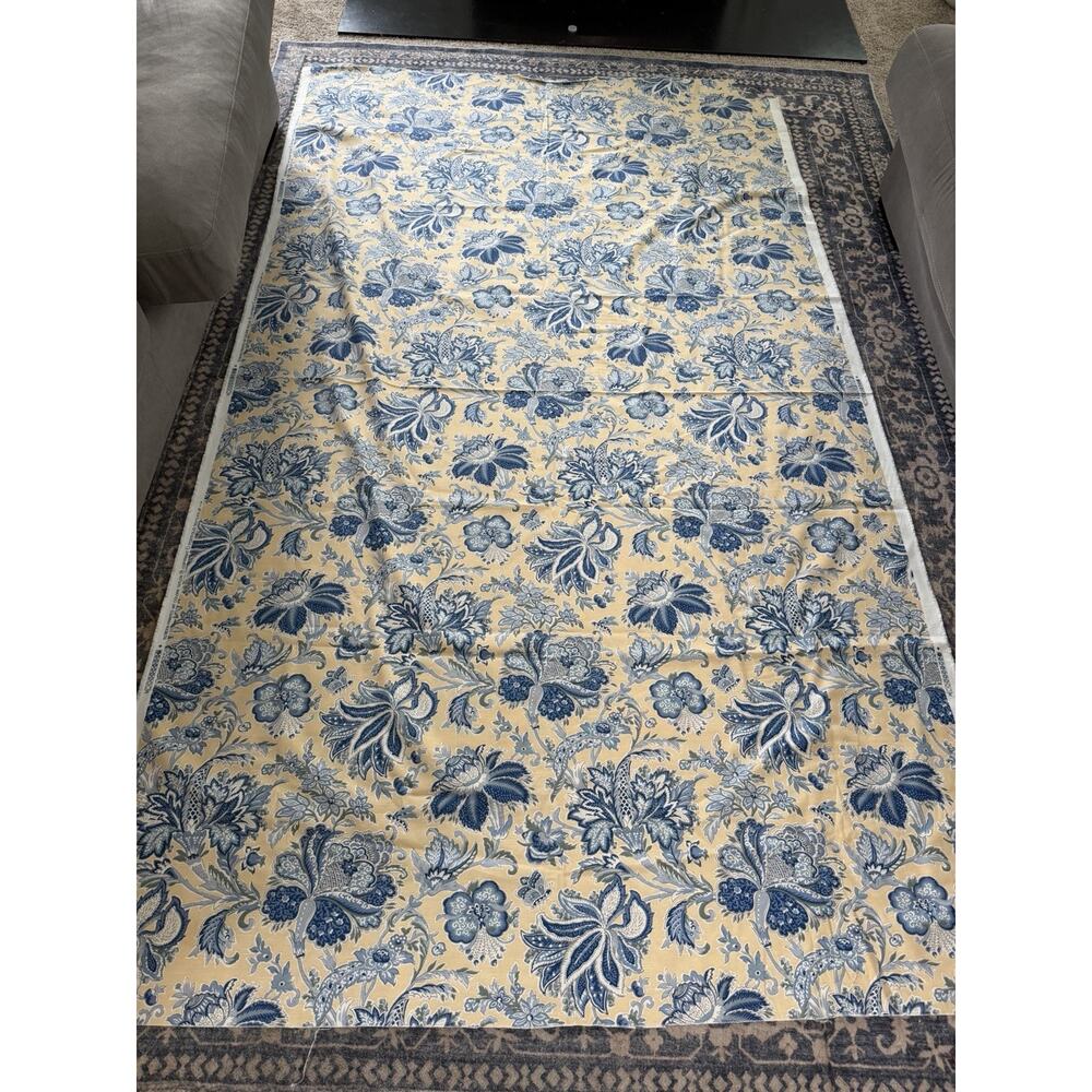 Waverly Style Blue Floral Upholstery Fabric Remnant 95” x 54” Yellow Cream Home